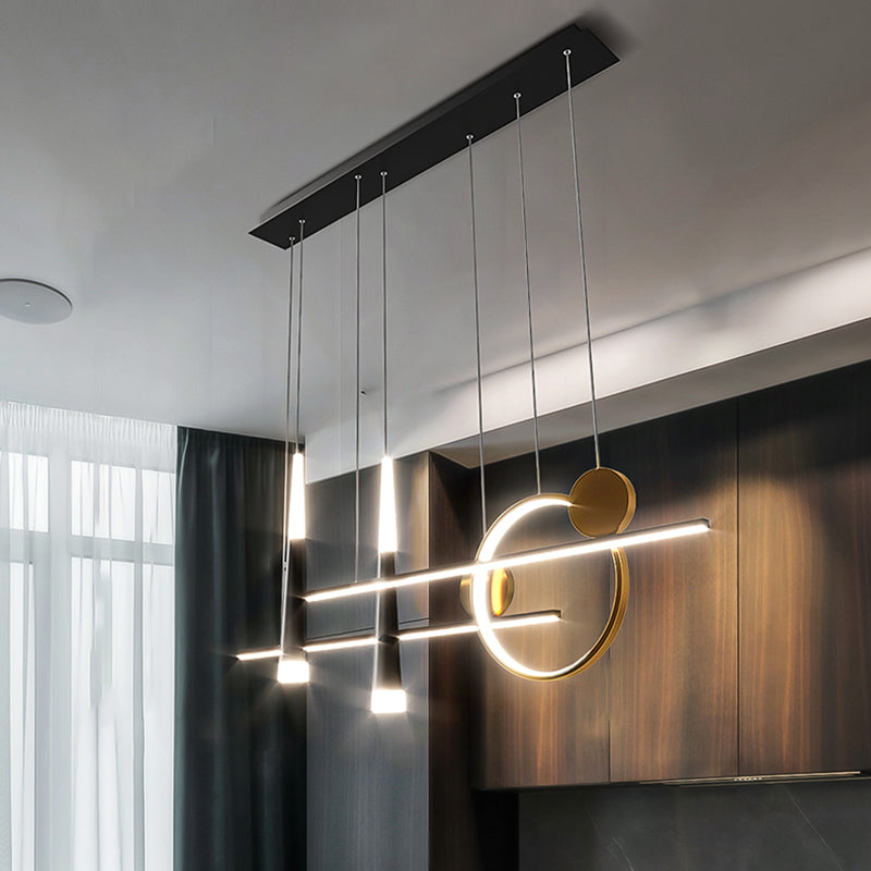 5 Light Linear Island Lighting Contemporary Metal Island Pendant Lights