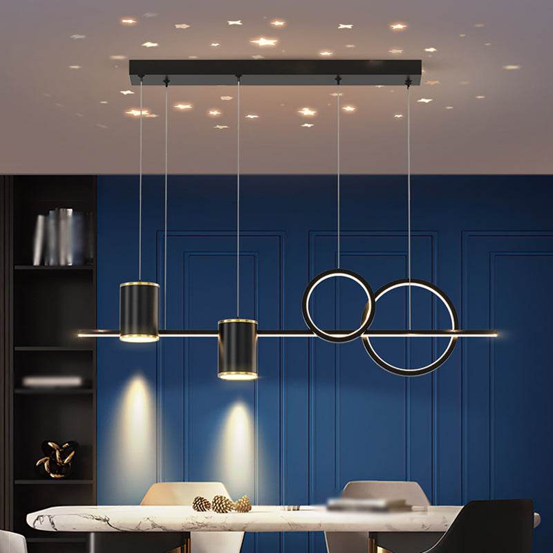 Contemporary Cylinder Island Lighting Metal 5 Light Island Pendant Lights