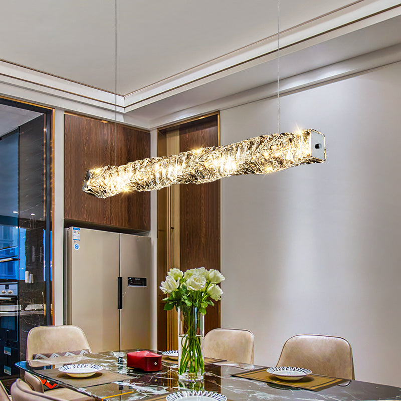 1 Light Rectangle Island Lighting Contemporary Crystal Island Lights for Kitchen