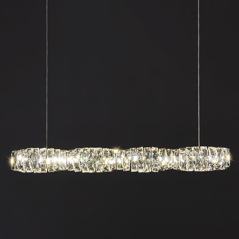 1 Light Rectangle Island Lighting Contemporary Crystal Island Lights for Kitchen