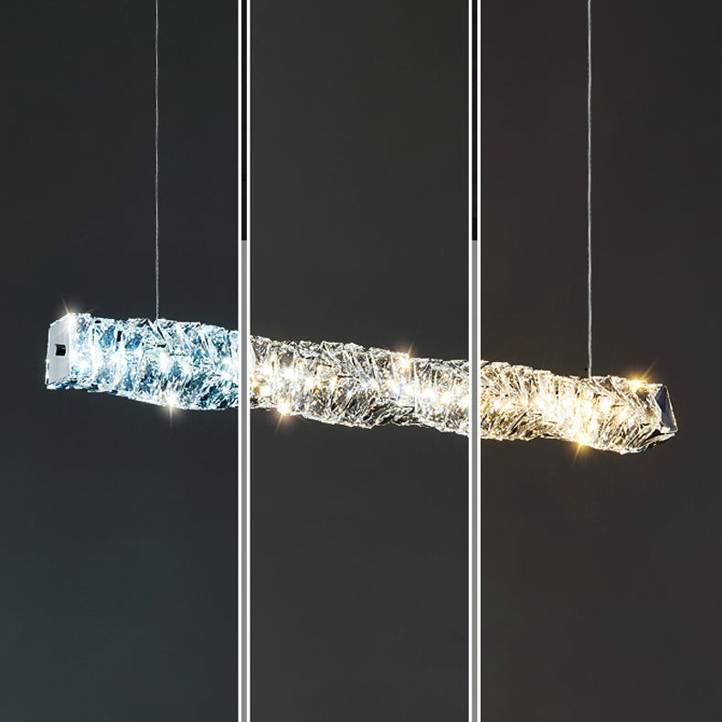 1 Light Rectangle Island Lighting Contemporary Crystal Island Lights for Kitchen