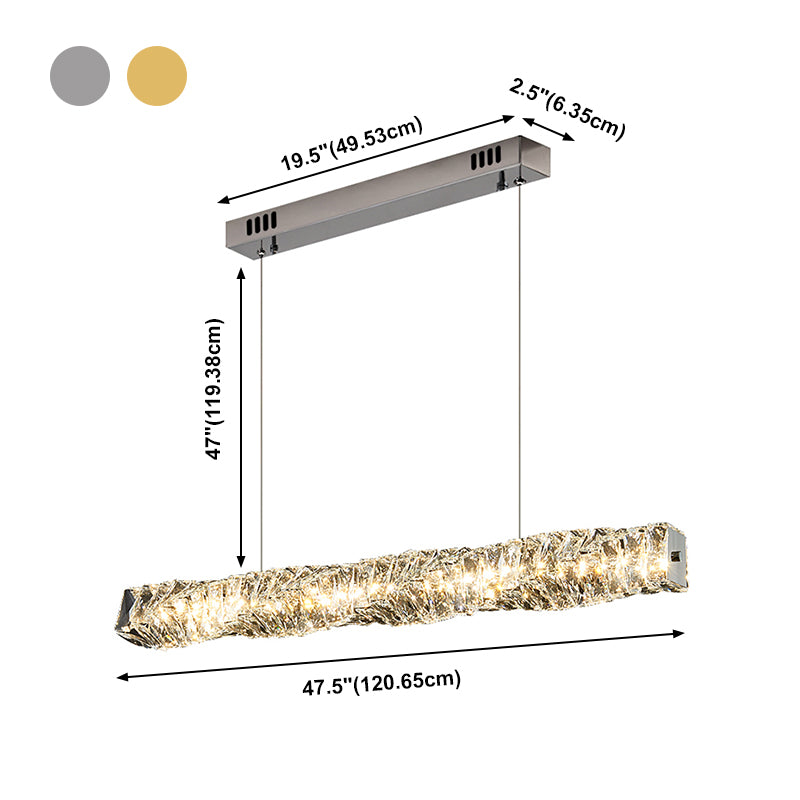 1 Light Rectangle Island Lighting Contemporary Crystal Island Lights for Kitchen