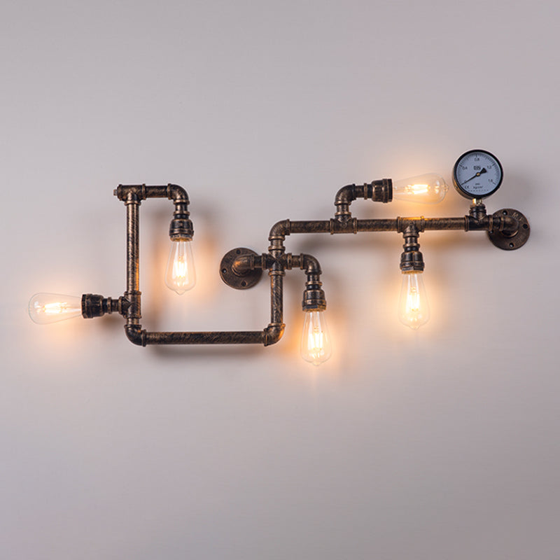Metal Water Pipe Shade Wall Lighting Industrial Style 5 Lights Wall Mounted Light Fixture
