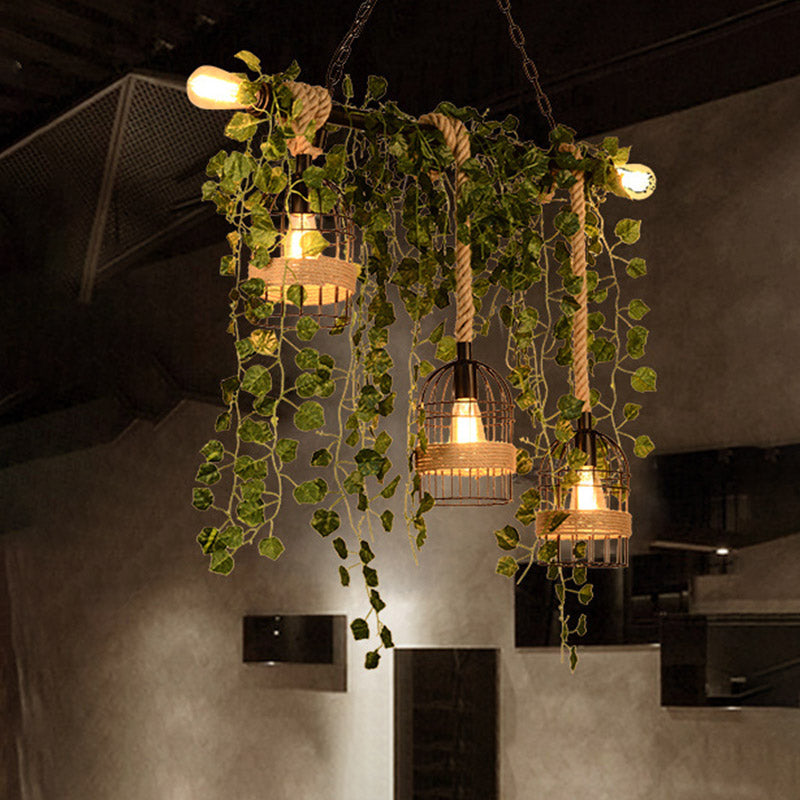 Posa/verde 5 Luci a sospensione Isola Lumo retrò in metallo Floro in gabbia/pianta Drop lampada per ristorante