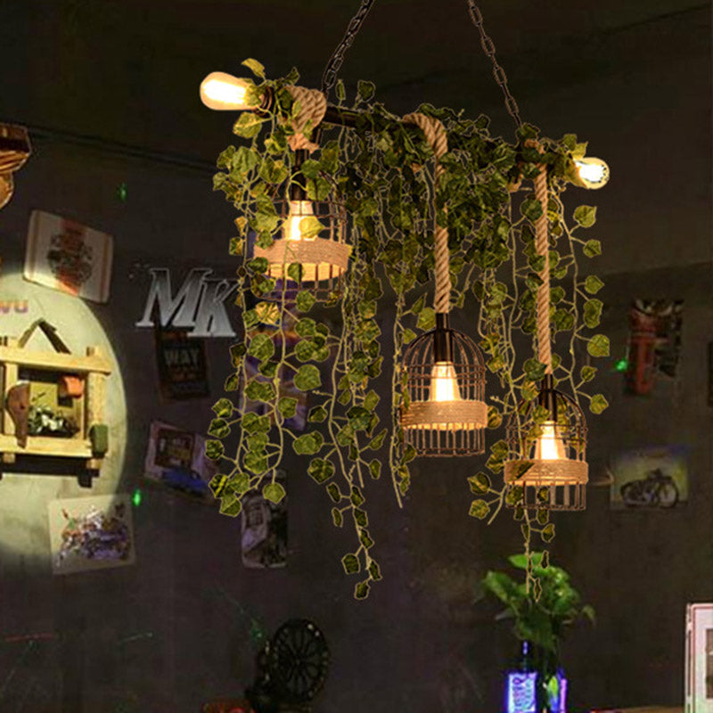 Posa/verde 5 Luci a sospensione Isola Lumo retrò in metallo Floro in gabbia/pianta Drop lampada per ristorante