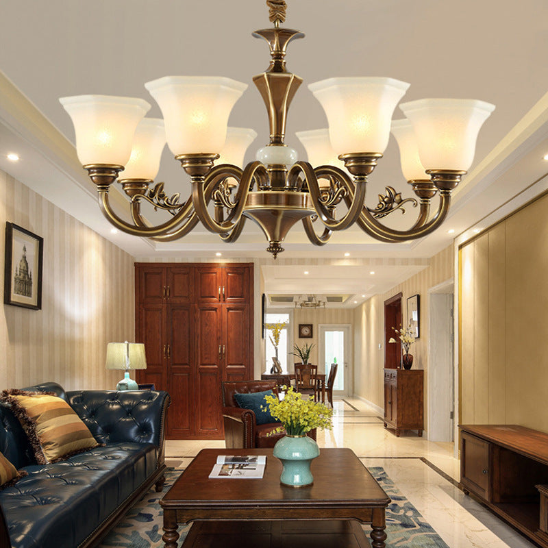 Modern Style Metal Hanging Pendant Light Glass Geometric Chandelier for Living Room