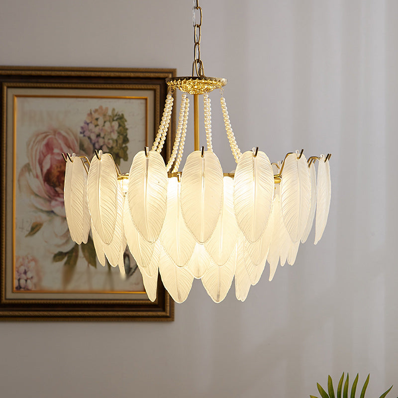 Contemporary Indoor Hanging Light Glass Feather Chandelier for Living Room
