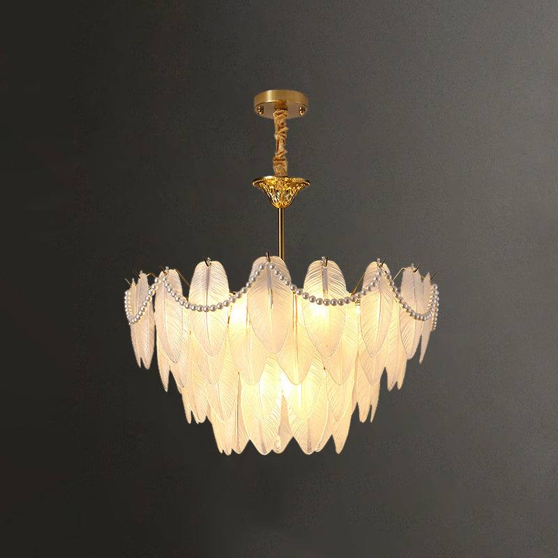 Contemporary Indoor Hanging Light Glass Feather Chandelier for Living Room