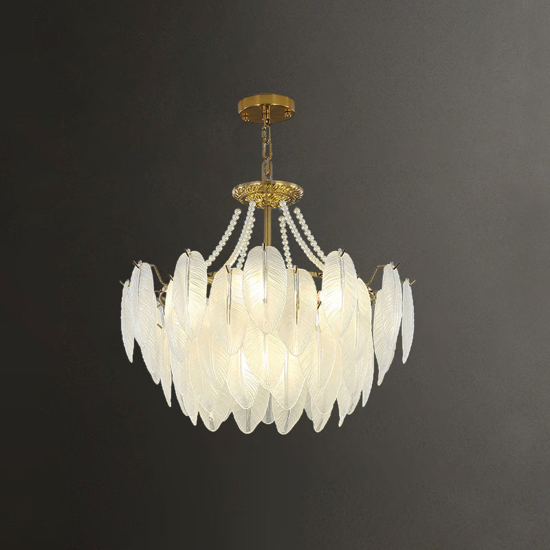 Contemporary Indoor Hanging Light Glass Feather Chandelier for Living Room