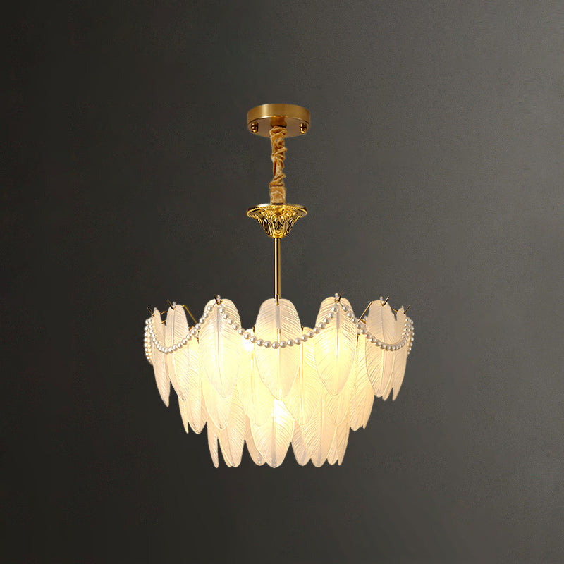 Contemporary Indoor Hanging Light Glass Feather Chandelier for Living Room
