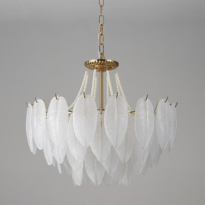 Contemporary Indoor Hanging Light Glass Feather Chandelier for Living Room