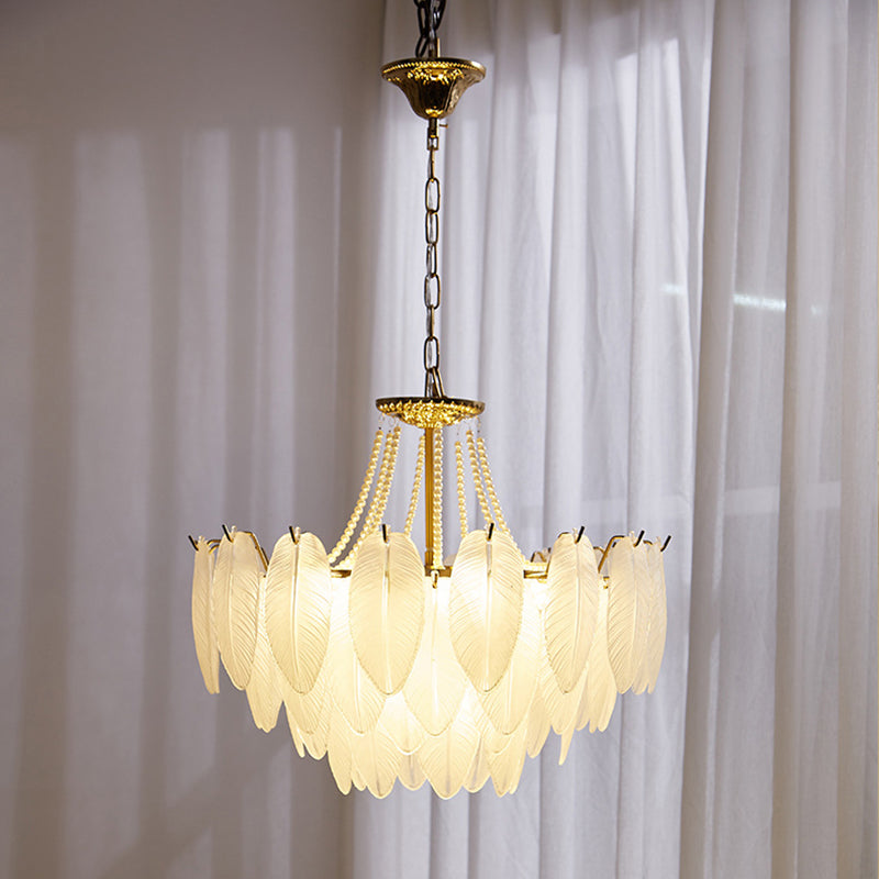 Contemporary Indoor Hanging Light Glass Feather Chandelier for Living Room