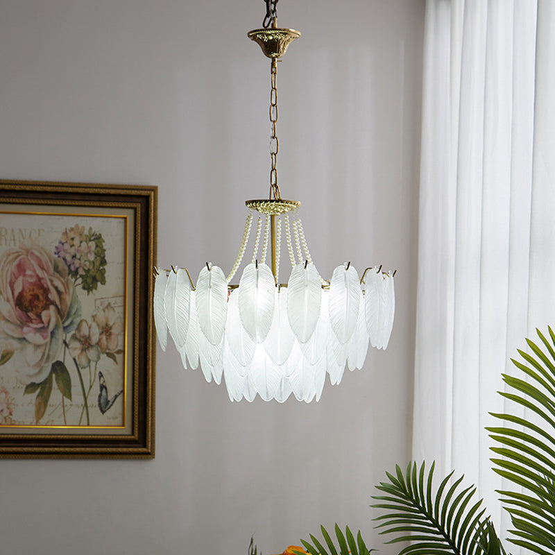 Contemporary Indoor Hanging Light Glass Feather Chandelier for Living Room