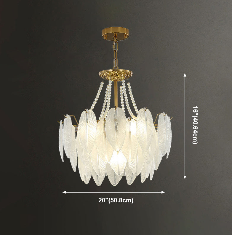 Contemporary Indoor Hanging Light Glass Feather Chandelier for Living Room