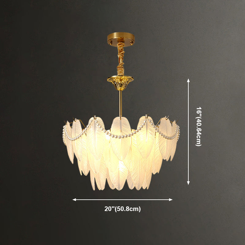 Contemporary Indoor Hanging Light Glass Feather Chandelier for Living Room