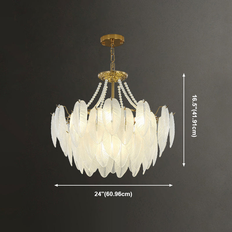 Contemporary Indoor Hanging Light Glass Feather Chandelier for Living Room