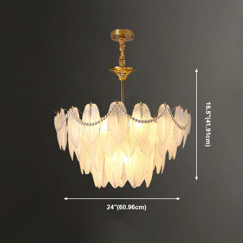 Contemporary Indoor Hanging Light Glass Feather Chandelier for Living Room