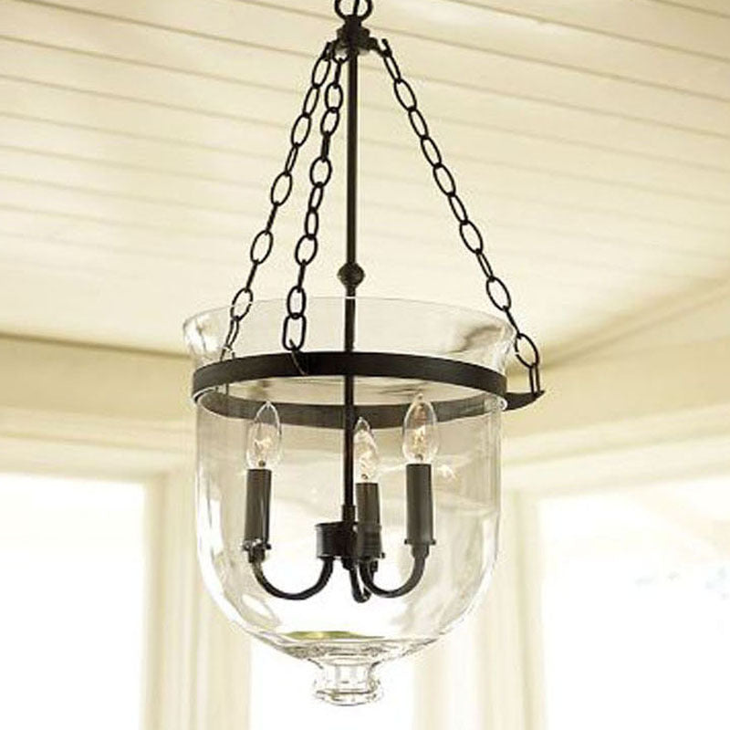 Industrial Creative Style Hanging Light Wrought Iron Pendant Light with Glass Shade