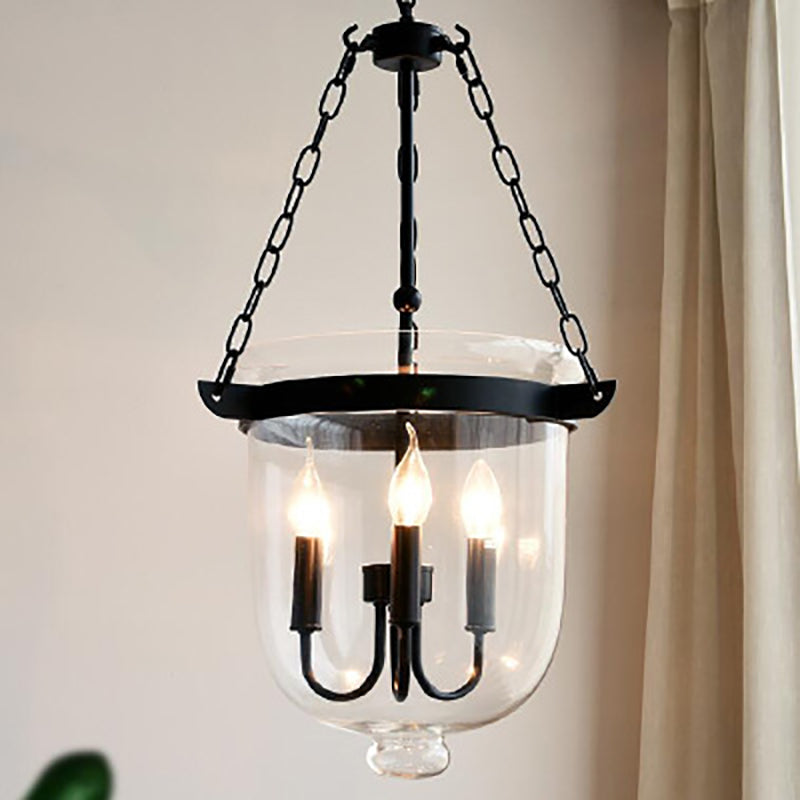 Industrial Creative Style Hanging Light Wrought Iron Pendant Light with Glass Shade