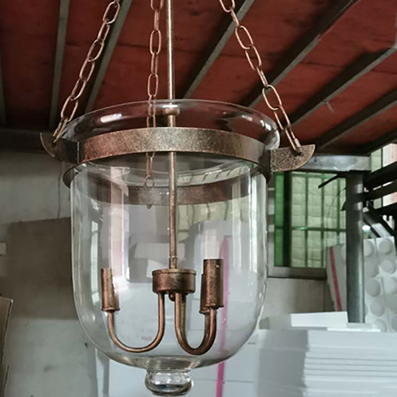 Industrial Creative Style Hanging Light Wrought Iron Pendant Light with Glass Shade