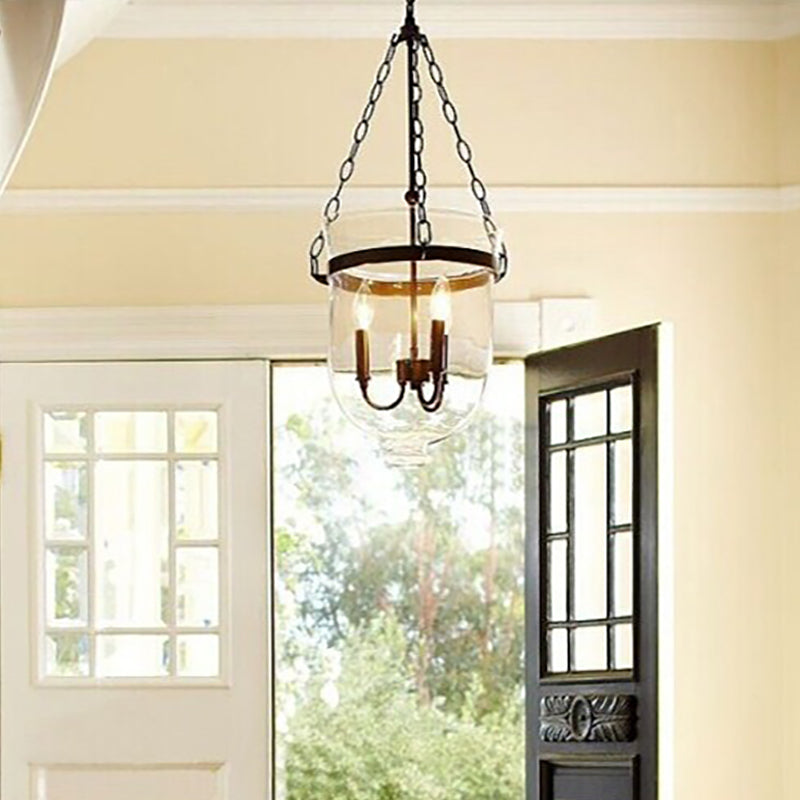 Industrial Creative Style Hanging Light Wrought Iron Pendant Light with Glass Shade