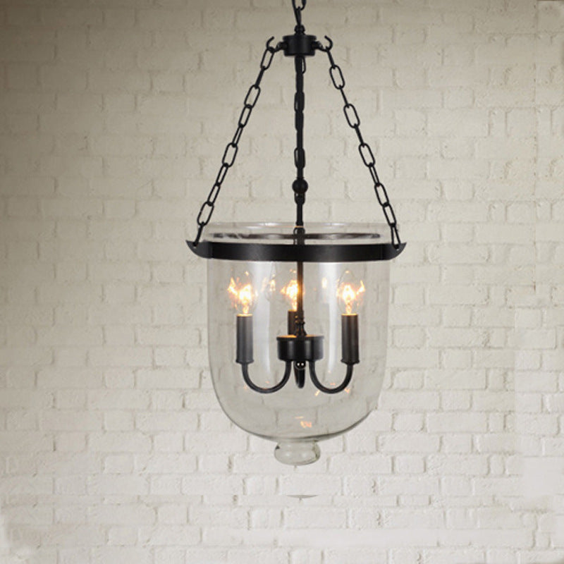 Industrial Creative Style Hanging Light Wrought Iron Pendant Light with Glass Shade