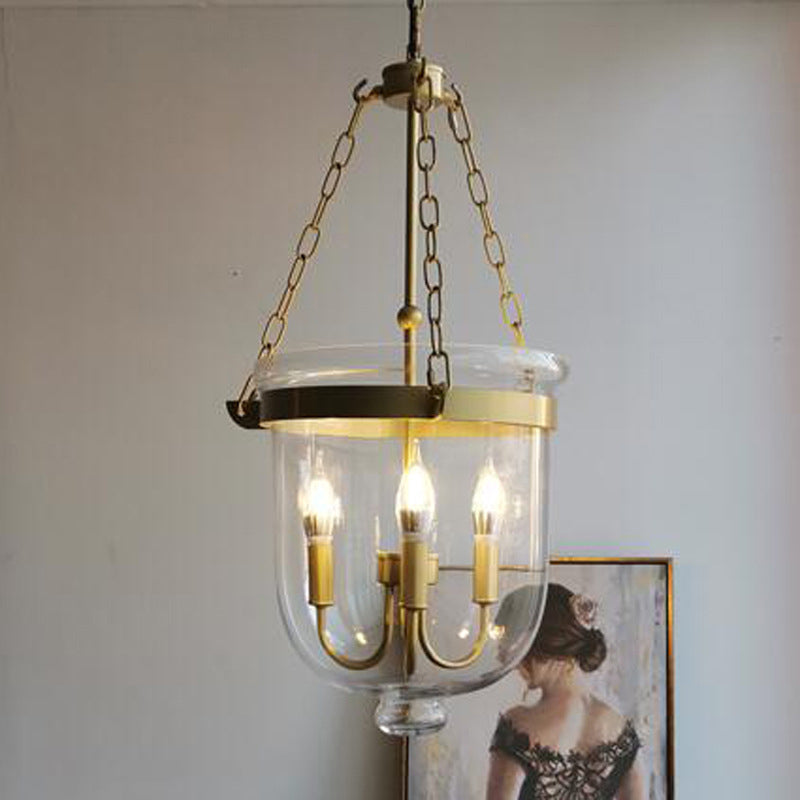 Industrial Creative Style Hanging Light Wrought Iron Pendant Light with Glass Shade