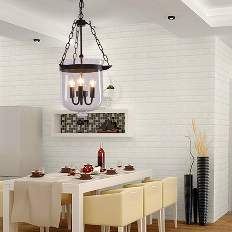 Industrial Creative Style Hanging Light Wrought Iron Pendant Light with Glass Shade