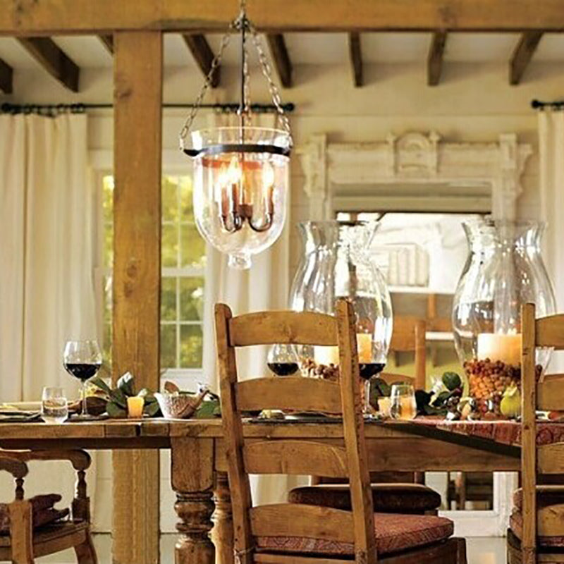 Industrial Creative Style Hanging Light Wrought Iron Pendant Light with Glass Shade