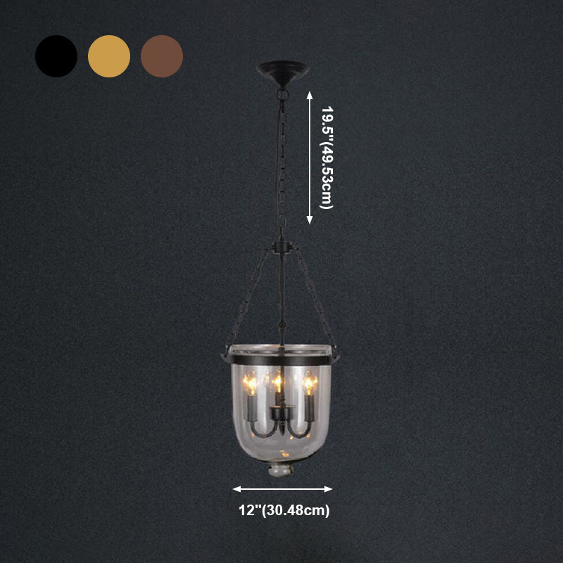 Industrial Creative Style Hanging Light Wrought Iron Pendant Light with Glass Shade