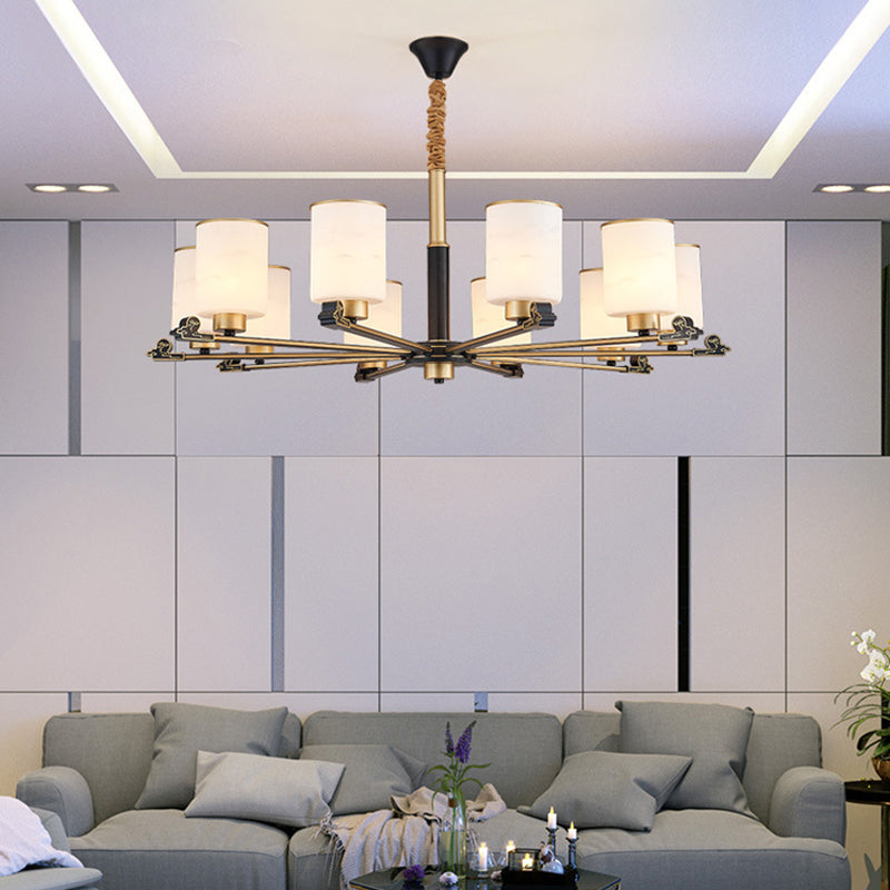 Contemporary Indoor Hanging Light Metal Cylindrical Chandelier with Glass Shade