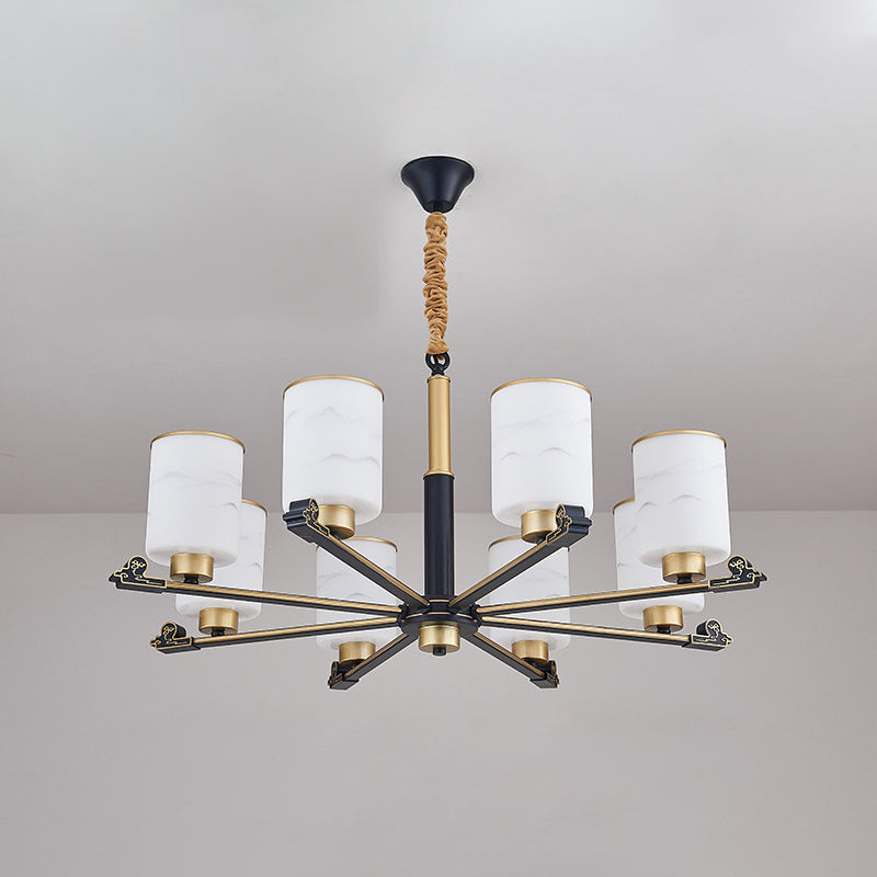 Contemporary Indoor Hanging Light Metal Cylindrical Chandelier with Glass Shade