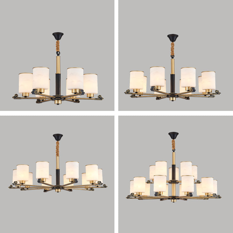 Contemporary Indoor Hanging Light Metal Cylindrical Chandelier with Glass Shade