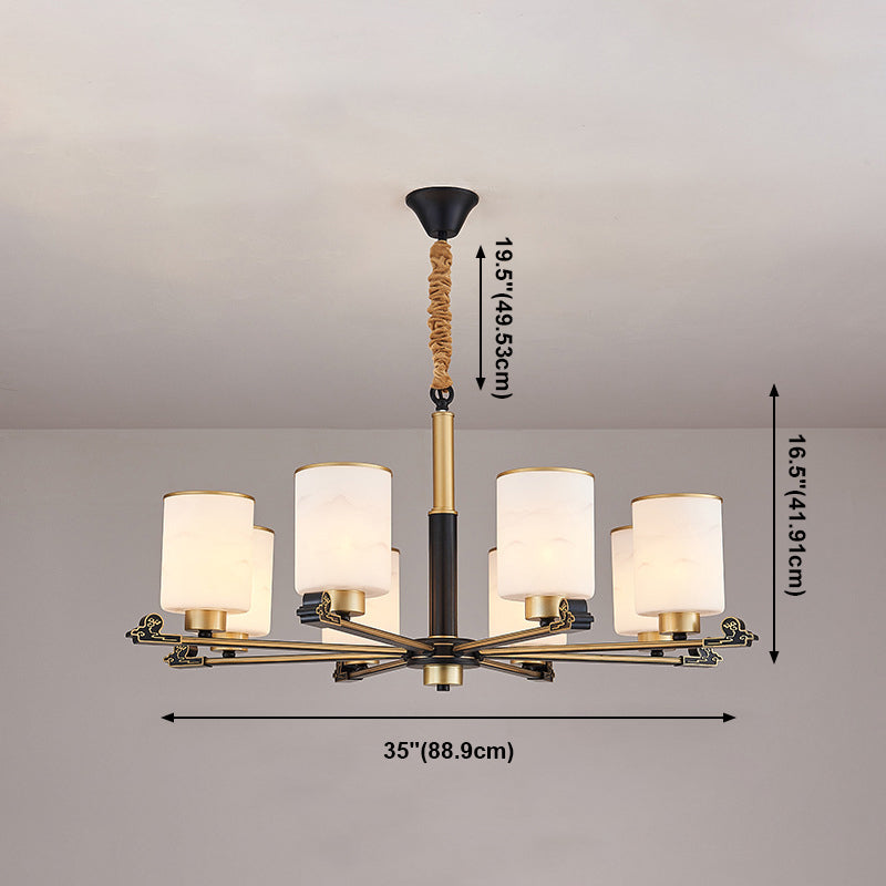 Contemporary Indoor Hanging Light Metal Cylindrical Chandelier with Glass Shade
