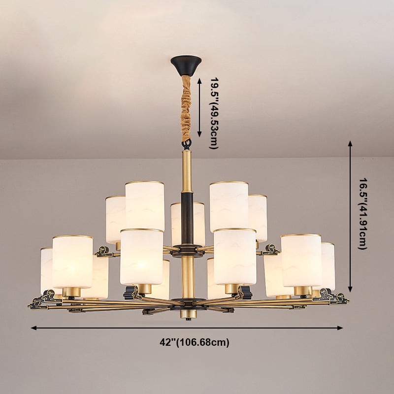 Contemporary Indoor Hanging Light Metal Cylindrical Chandelier with Glass Shade