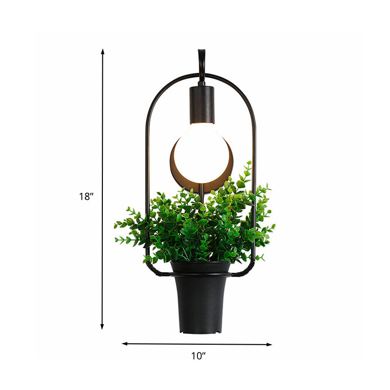 Potted Plant Restaurant Sconce Light Industrial Metal 1 Bulb Black LED Wall Lighting