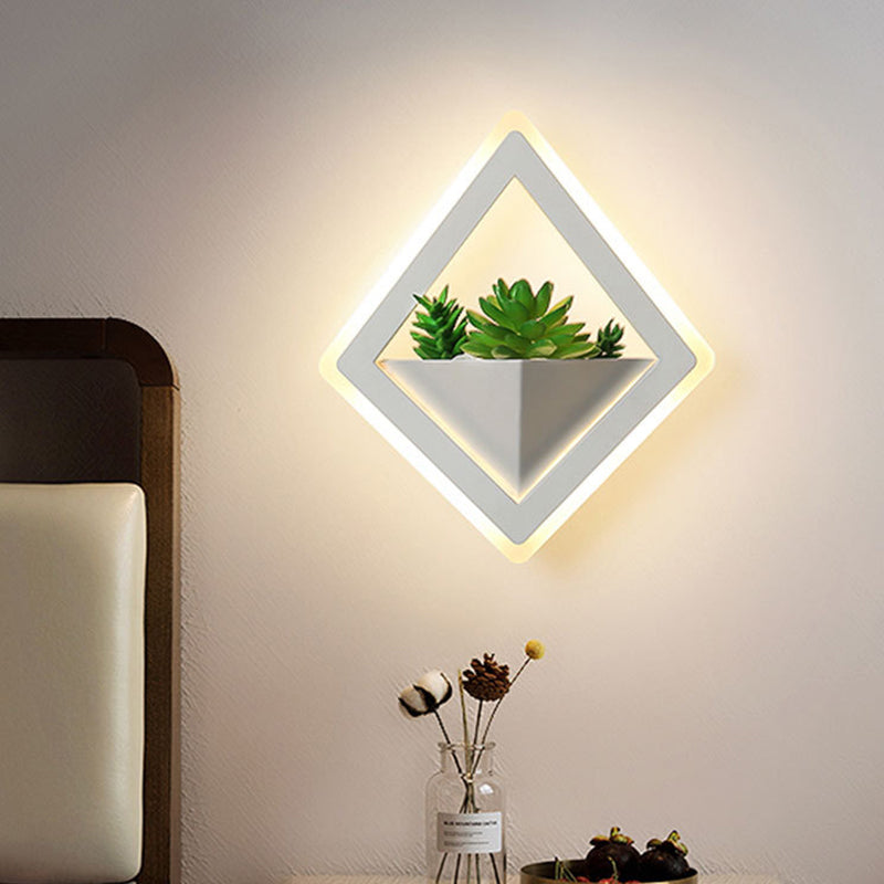 Acrylic White Sconce Wall Light Round/Rectangle/Rhombus LED Industrial Plant Wall Lighting Fixture in Warm/White Light