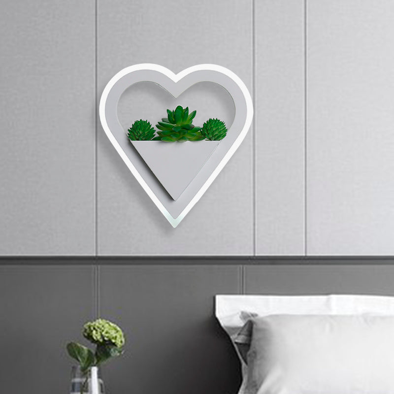 Acrylic White Sconce Wall Light Round/Rectangle/Rhombus LED Industrial Plant Wall Lighting Fixture in Warm/White Light