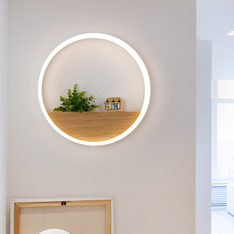 LED Acrylic Sconce Lighting Fixture Simple White Round Living Room Plant Wall Mount Light, 8"/12"/16" Dia