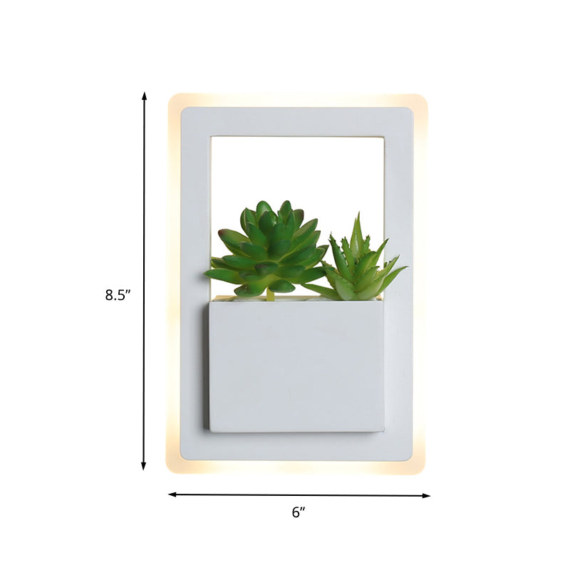 White LED Wall Lighting Minimalist Acrylic Rectangle Wall Sconce with Plant Decoration for Bedroom, Warm/White Light
