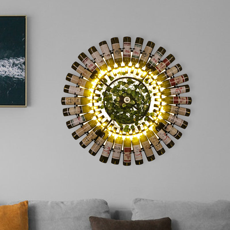 Wine Bottle Metal Wall Sconce Industrial 1 Bulb Restaurant LED Plant Wall Lamp Fixture in Black