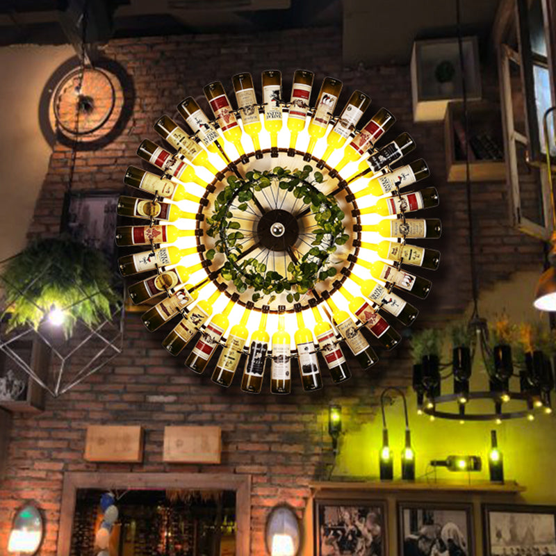 Black 1 Light Wall Lamp Antique Metal Wine Bottle LED Wall Sconce Light with Plant Decor