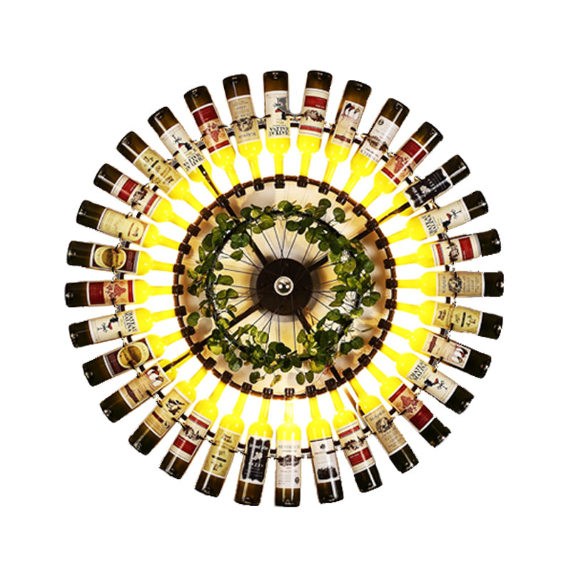 Black 1 Light Wall Lamp Antique Metal Wine Bottle LED Wall Sconce Light with Plant Decor