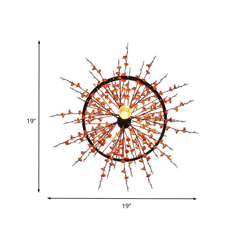 Metal Black Wall Sconce Wheel 1 Bulb Retro LED Wall Mount Light with Plum Blossom Decoration