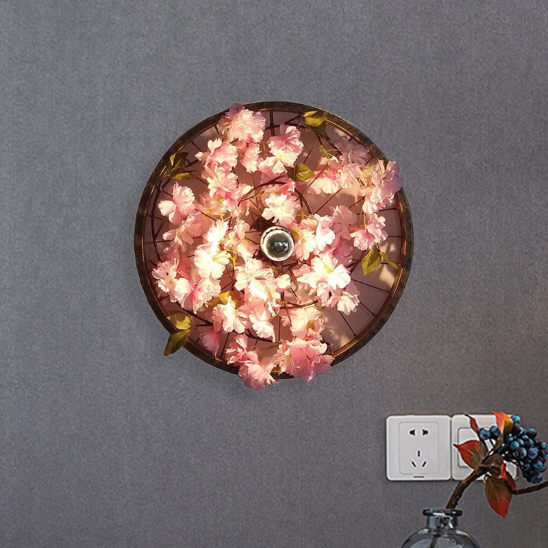 LED -Wandbeleuchtung Industrial Restaurant Blumenwandhalterung Leuchte mit Radmetallschatten in Schwarz, 12,5 "/19"/23 "Dia