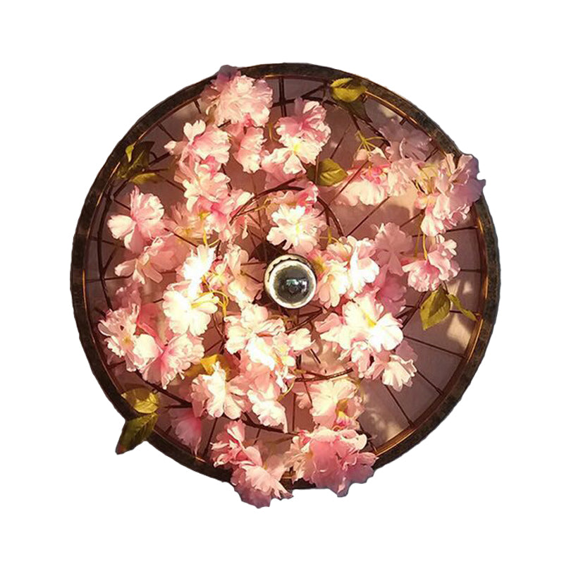 LED -Wandbeleuchtung Industrial Restaurant Blumenwandhalterung Leuchte mit Radmetallschatten in Schwarz, 12,5 "/19"/23 "Dia