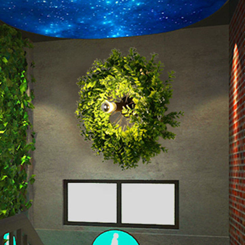 Wagon Wheel Metal Sconce Lamp Antique 1 Light Restaurant LED Plant Wall Mount Lighting in Black