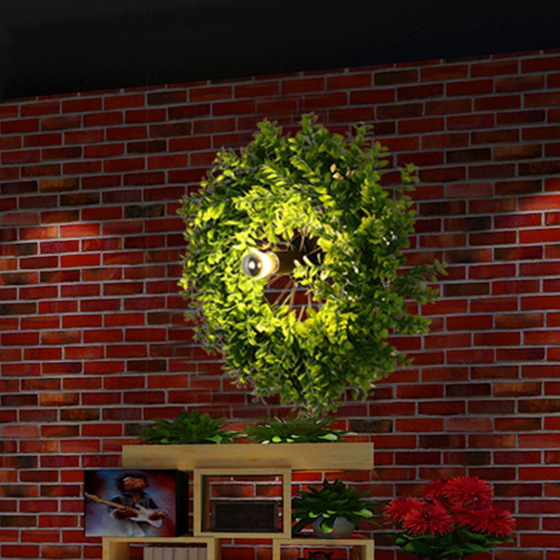 Wagon Wheel Metal Sconce Lamp Antique 1 Light Restaurant LED Plant Wall Mount Lighting in Black