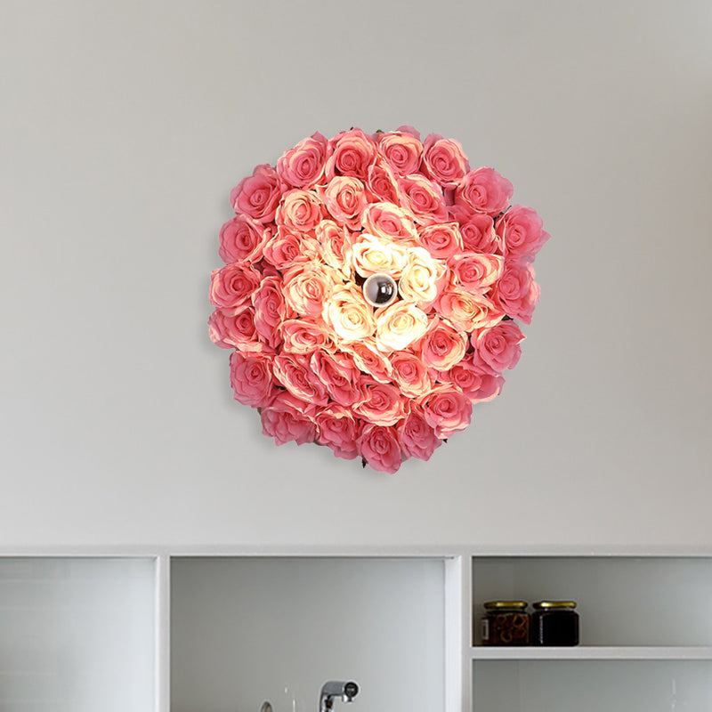 Metal Rose Sconce Light Fixture Industrial 1 Bulb Restaurant LED Wall Mount Lighting in Pink, 12.5"/16.5"/20.5" Dia