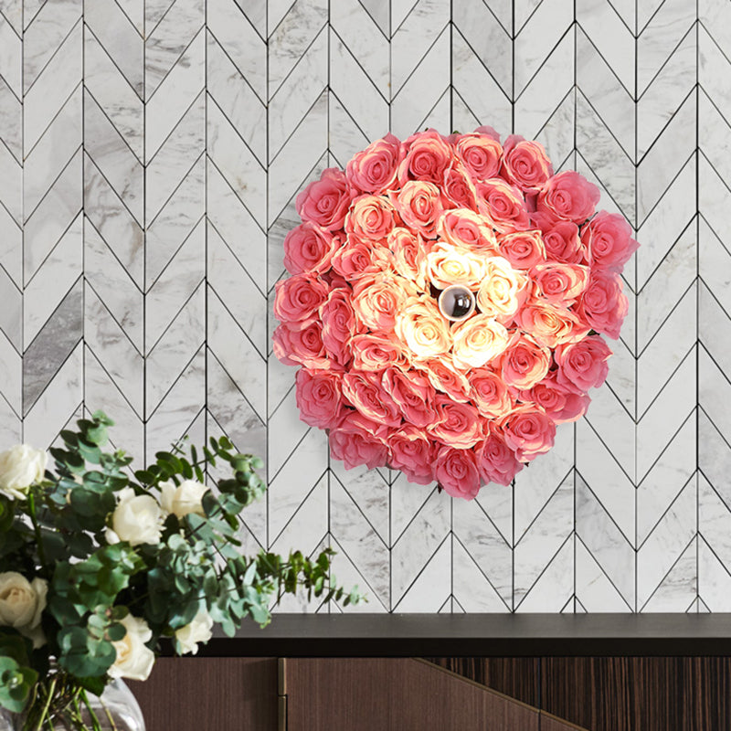 Metal Rose Sconce Light Fixture Industrial 1 Bulb Restaurant LED Wall Mount Lighting in Pink, 12.5"/16.5"/20.5" Dia